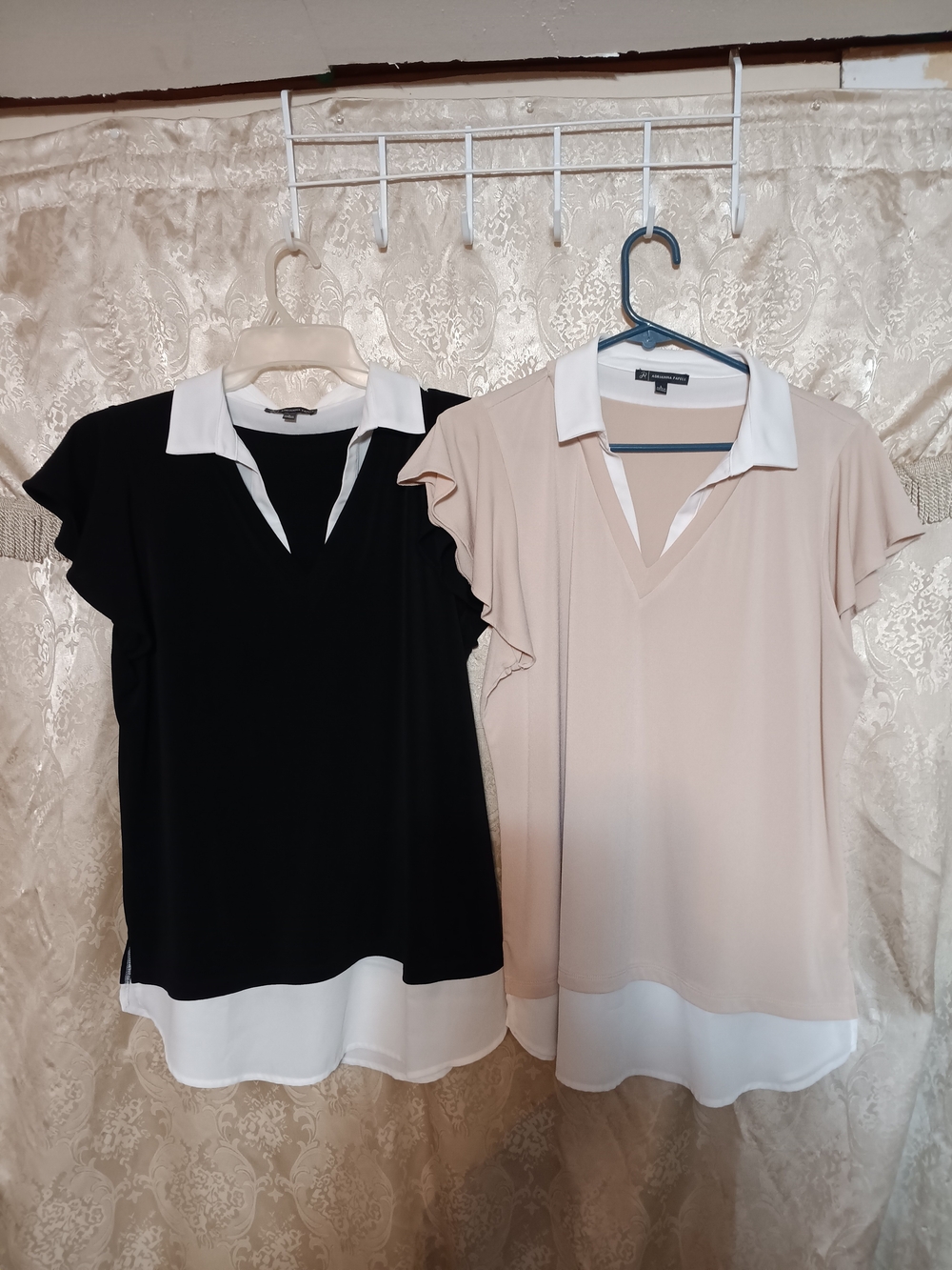Charming Collared Flutter Sleeve Top - Beige/Black